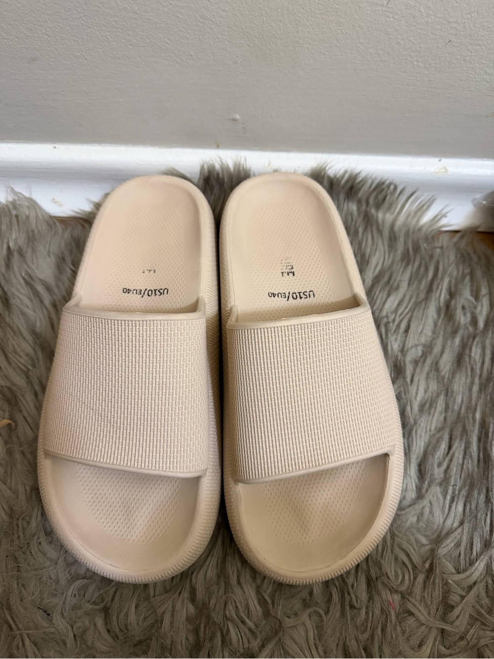 Neutral Beige Slide Sandals with Textured Strap